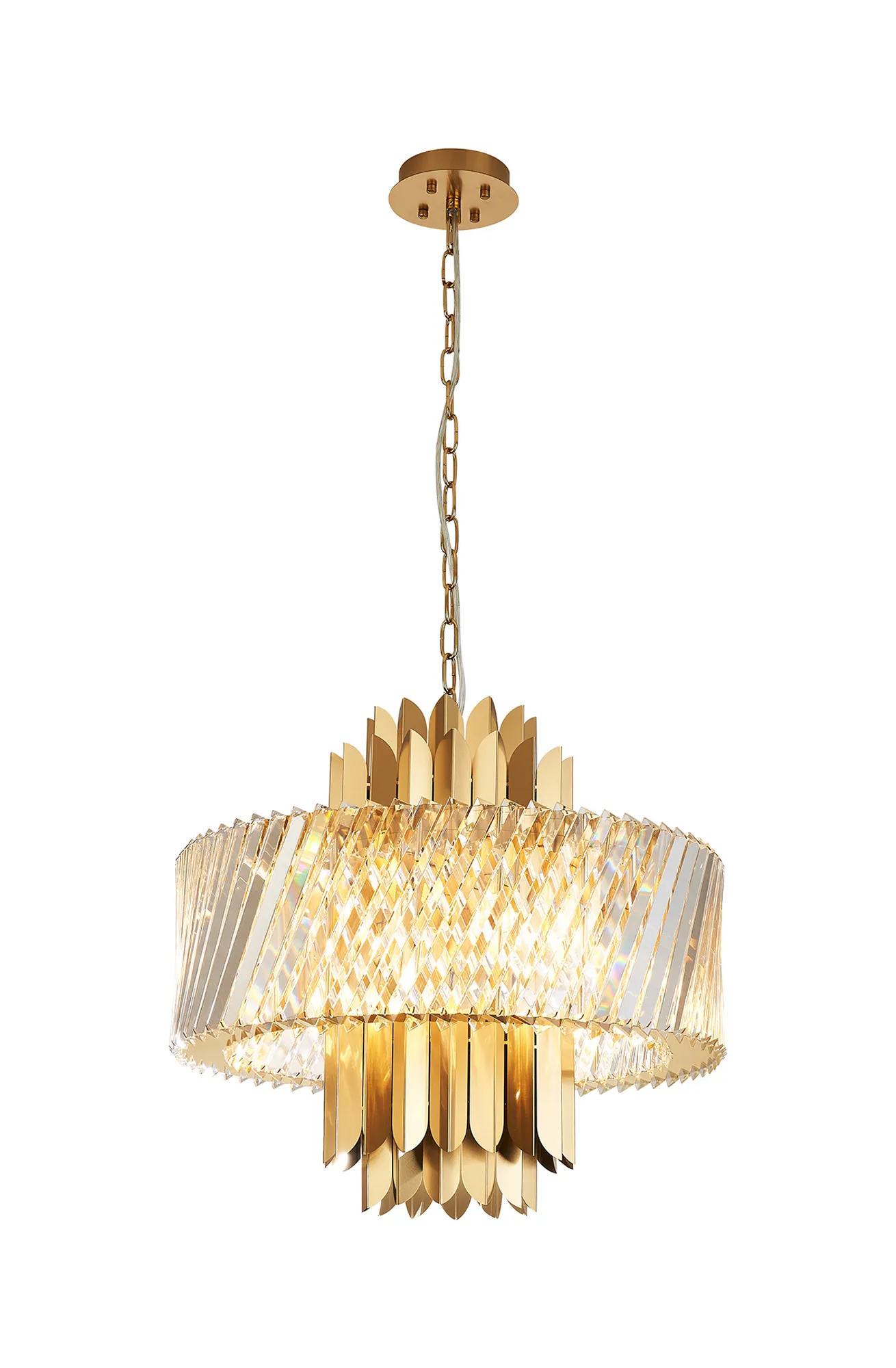 Lola Brass Crystal Ceiling Lights Diyas Ringed & Square Crystal Fittings